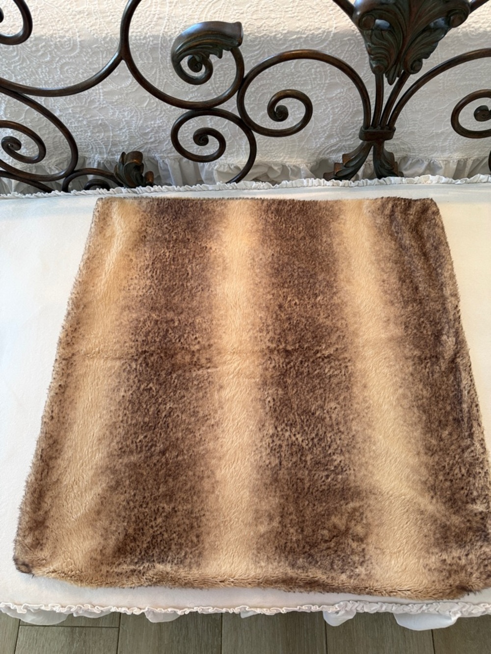 Vince Camuto Plush Faux Fur Euro Pillow Cover in Ombre Brown Tones
